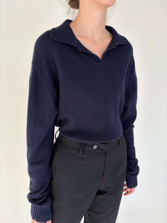 Pulover Navy polo 80% lana merino extrafina plină de gramaj mare