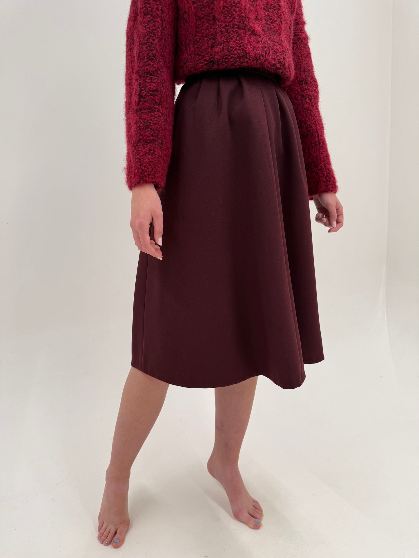 Fustă vintage burgundy în croi super amplu din lana plină extrafina