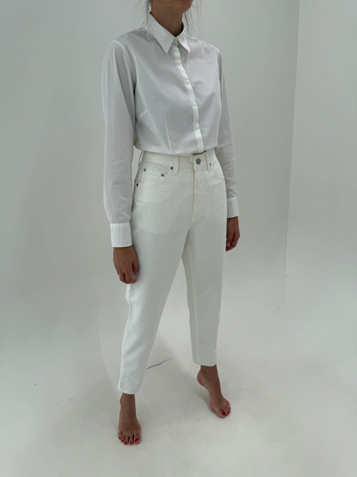 Jeans vintage din bumbac gros mom fit cu talie ultra înaltă