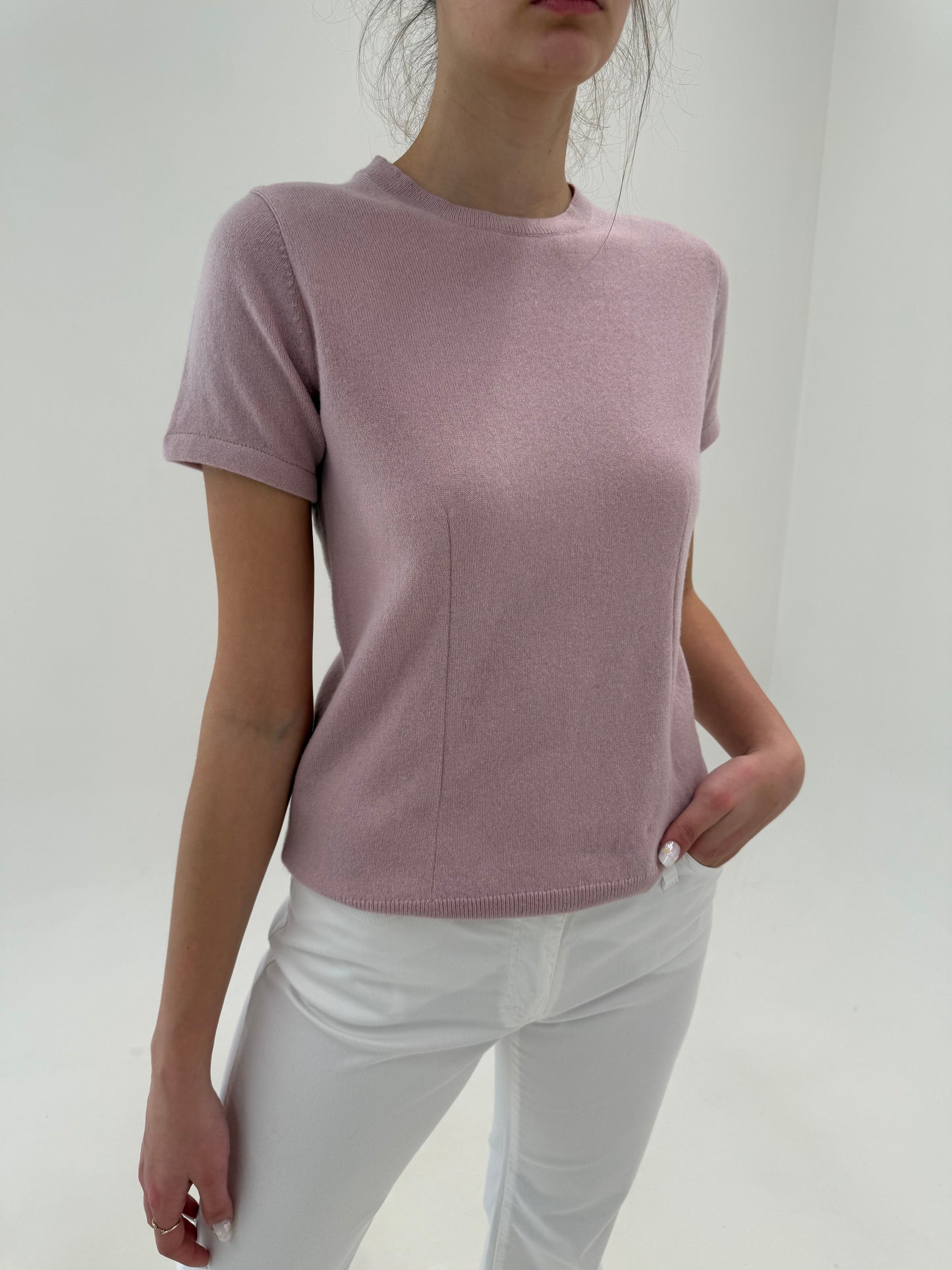 Top din cașmir powder pink