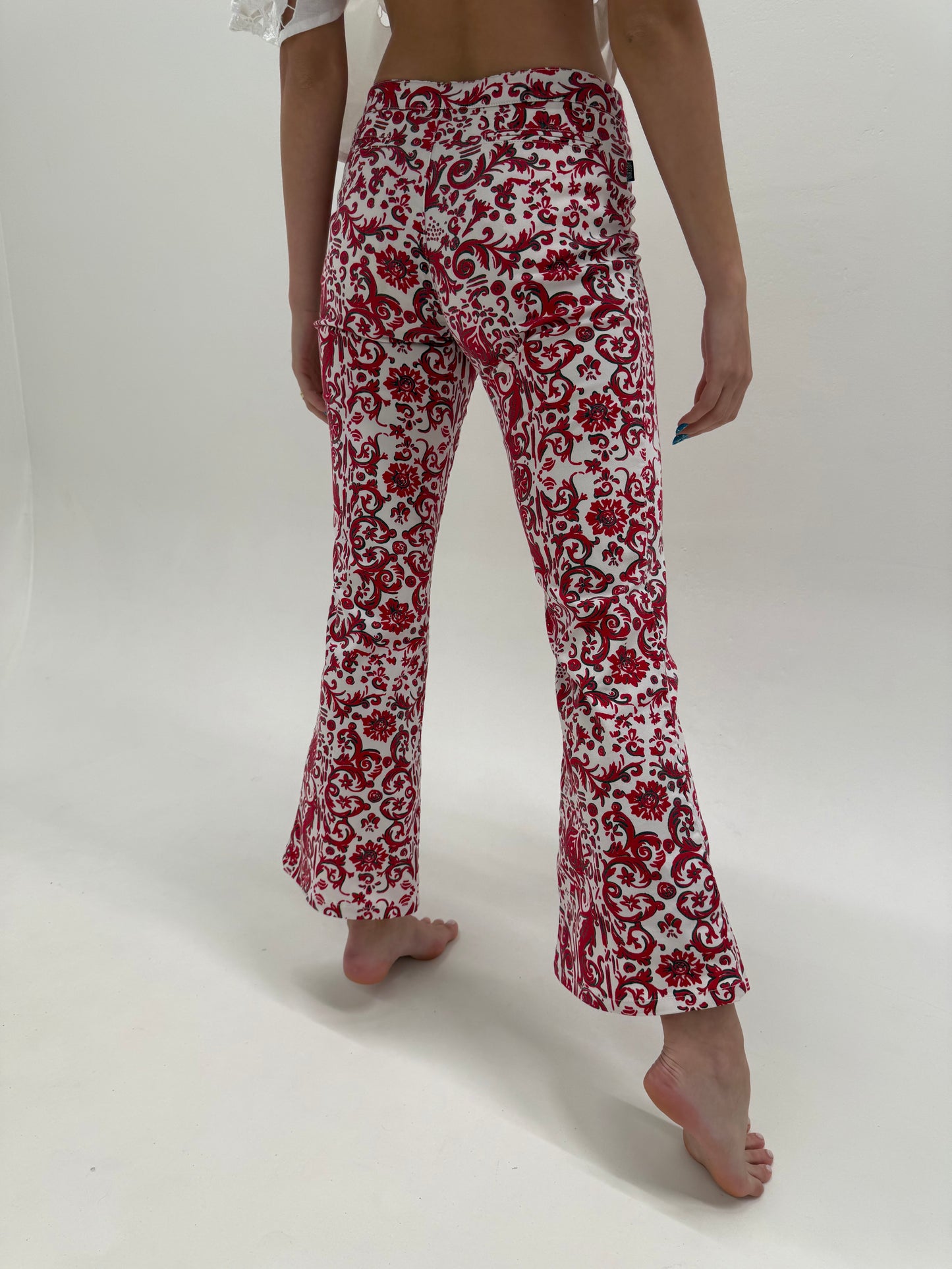 Pantaloni evazați Moschino ultra confort modelatori din bumbcav cu print burgundy