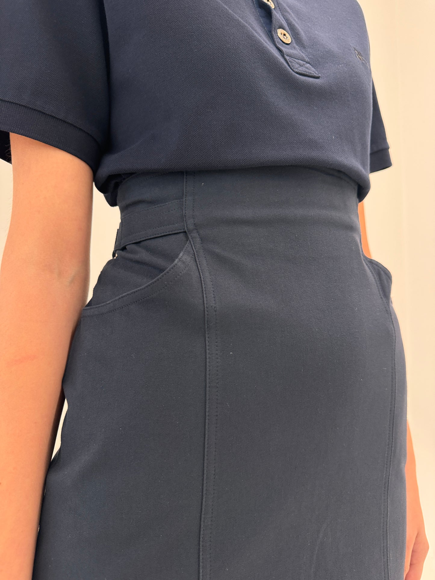 Fustă Navy Max Mara din bumbac modelator ultra confort cu talie ultra înaltă