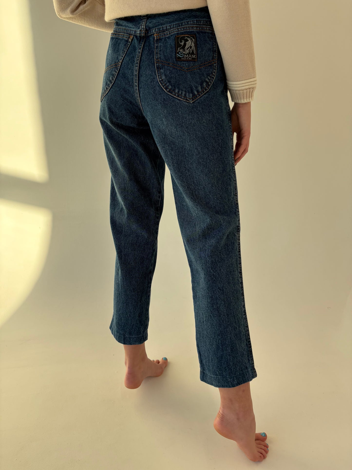 Jeans vintage premium gros cu talie ultra înaltă classic wash