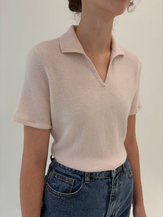 Top polo powder pink din cașmir multiply