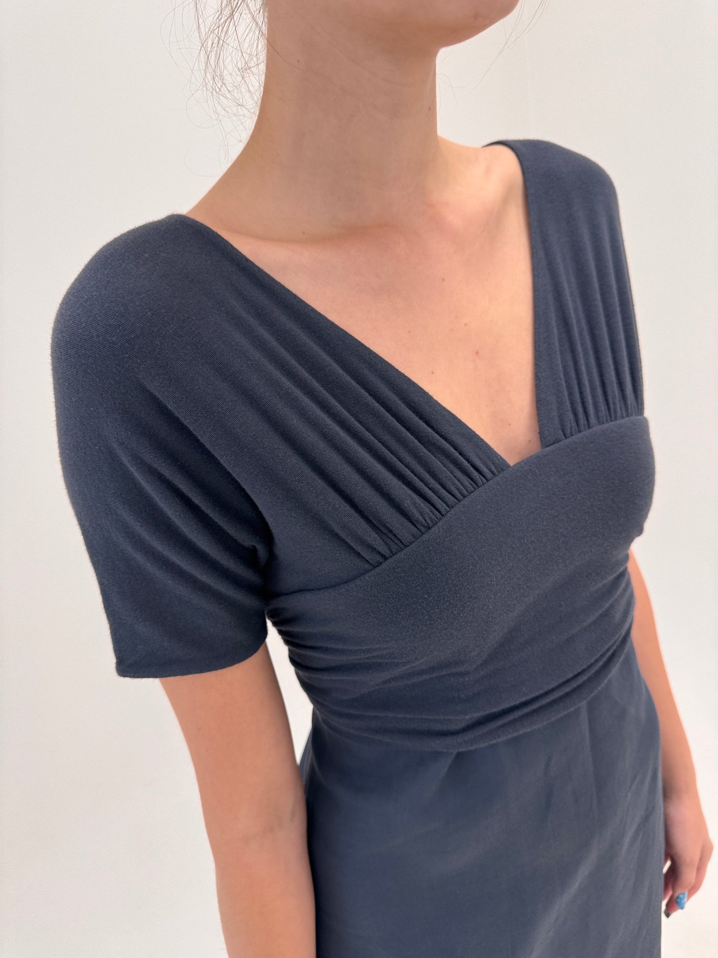 Rochie Max Mara petrol gray ultra confort din pânză de in cu top din bumbac