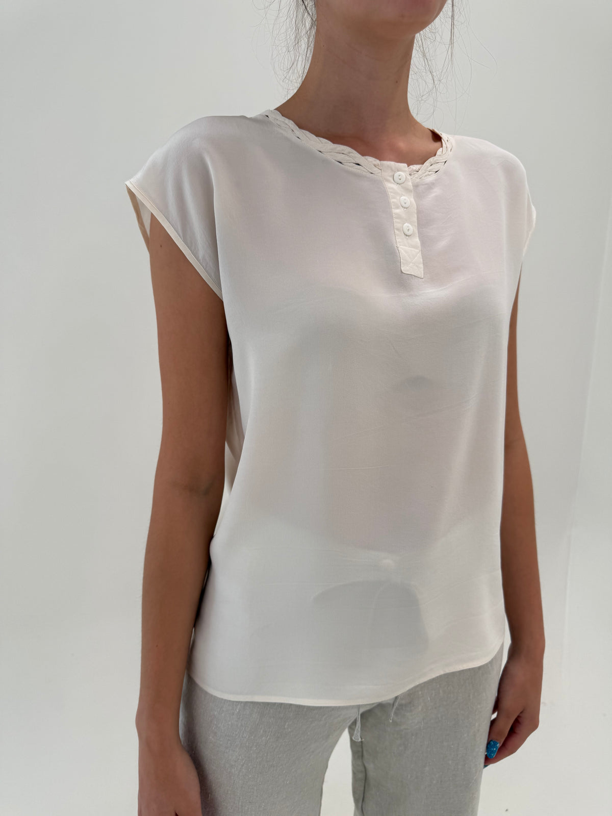 Top minimalist din mătase naturală butter white