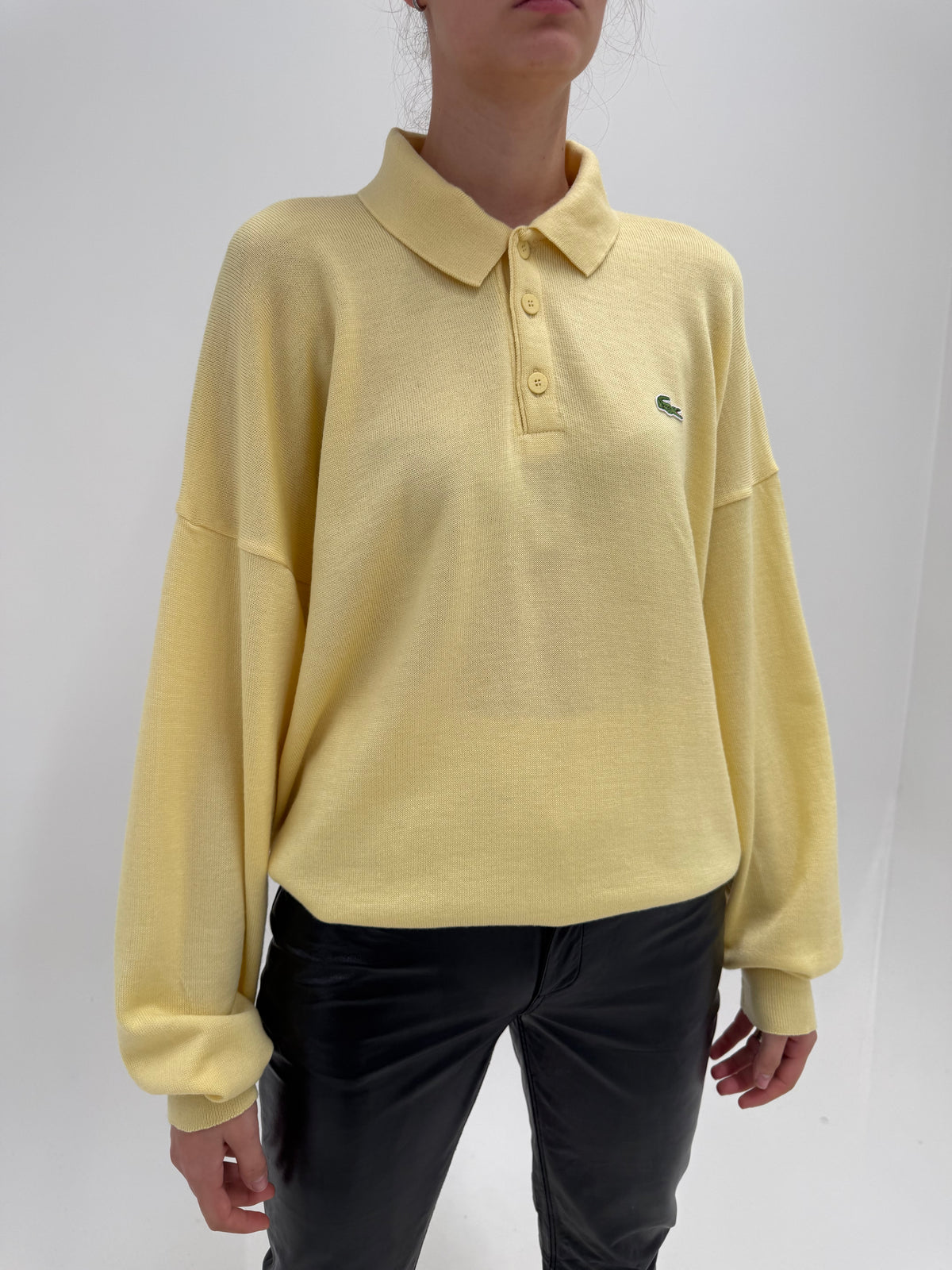 Pulover polo Lacoste plus size din lana extrafina pura virgină certificată