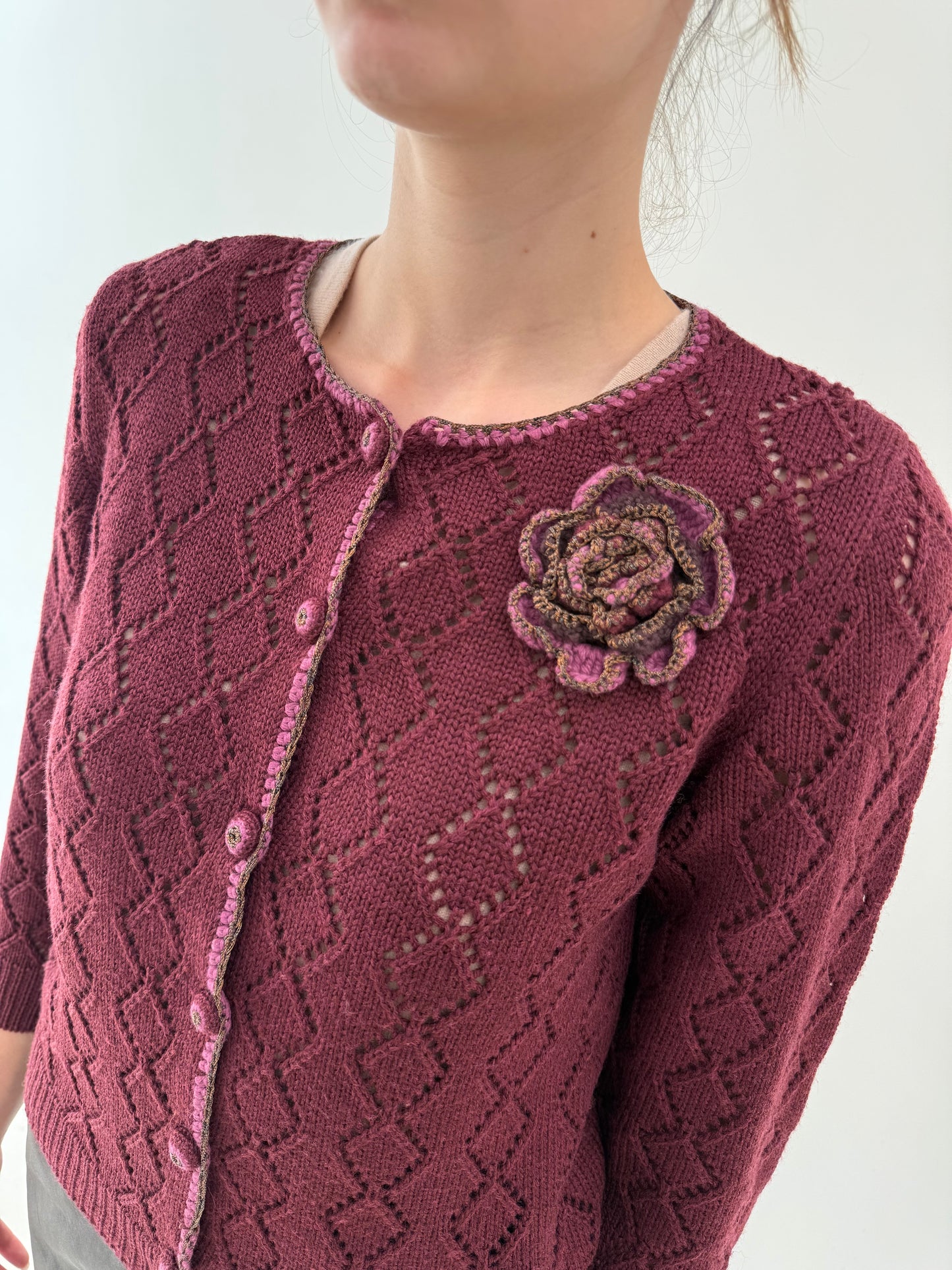 Cardigan luxury Luisa Spagnoli tip macrame cu mânecă 3/4