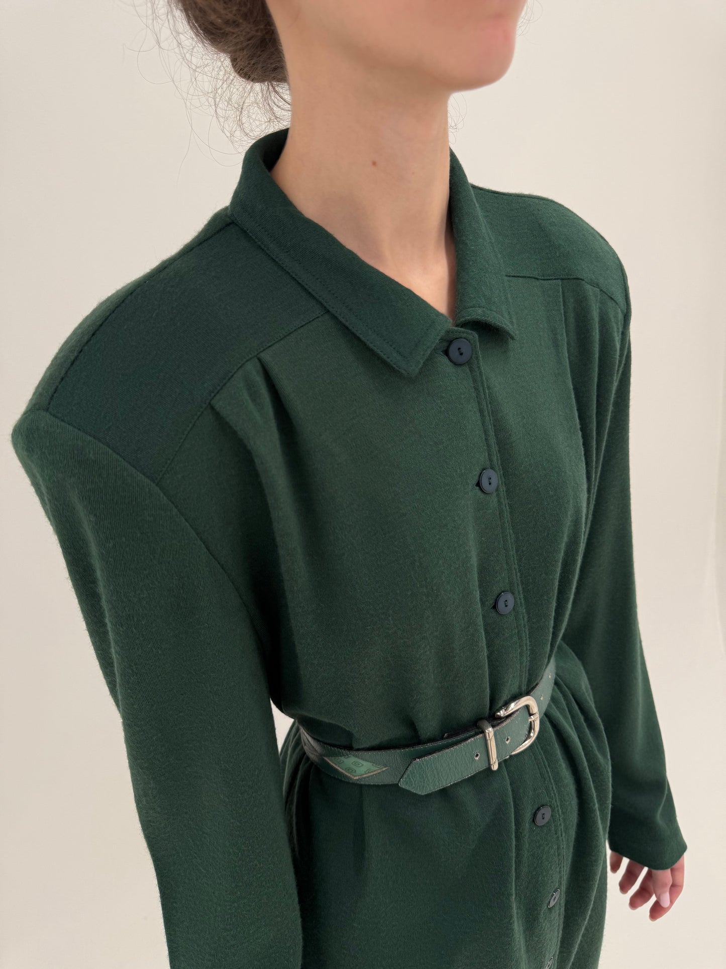 Robe-chemise old vintage anii 80 forest green din lana extrafina