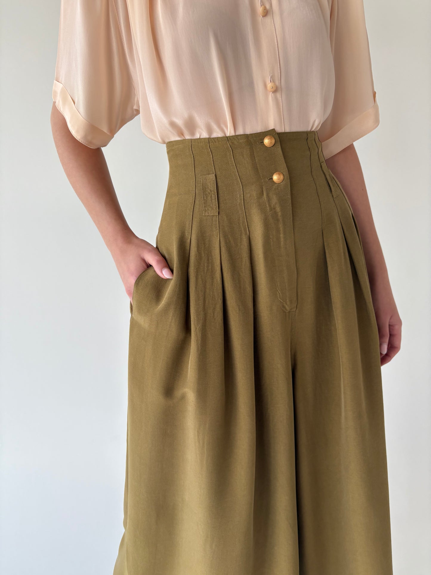 Pantaloni palazzo super ampli din mătase naturală