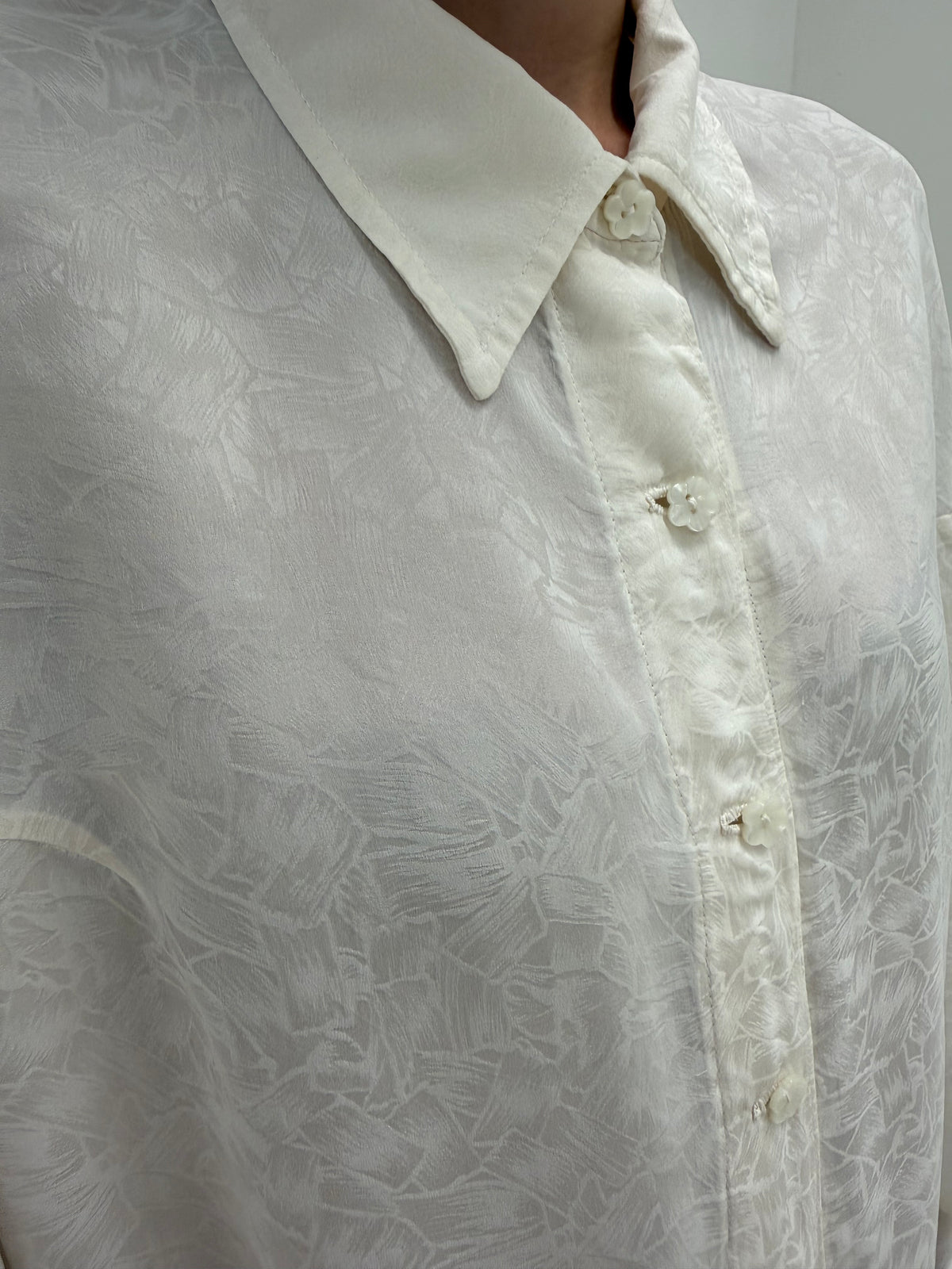 Cămașa vintage din mătase naturală cu print jacquard în croi lejer