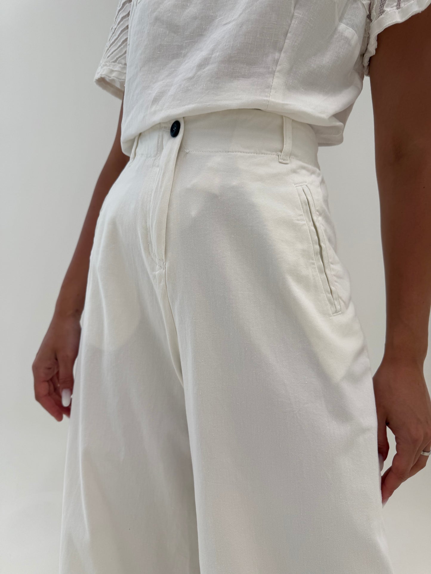 Pantaloni palazzo de brand luxury italian butter white din pânză de bumbac