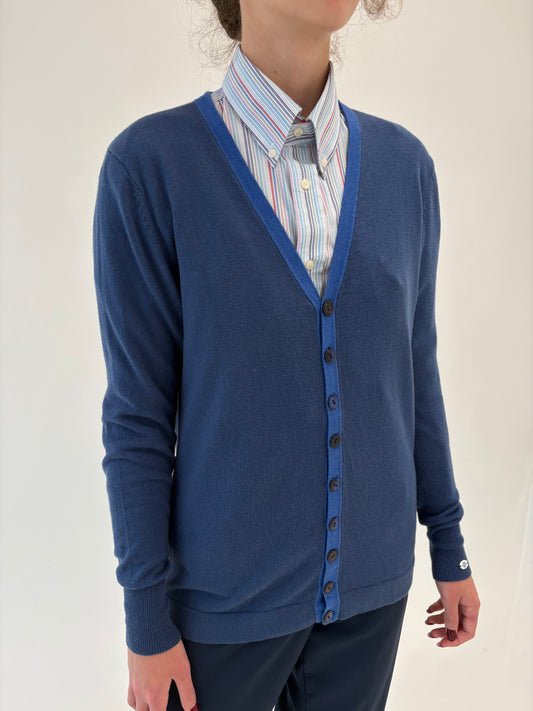 Cardigan tall Jeans blue din lana merino extrafina
