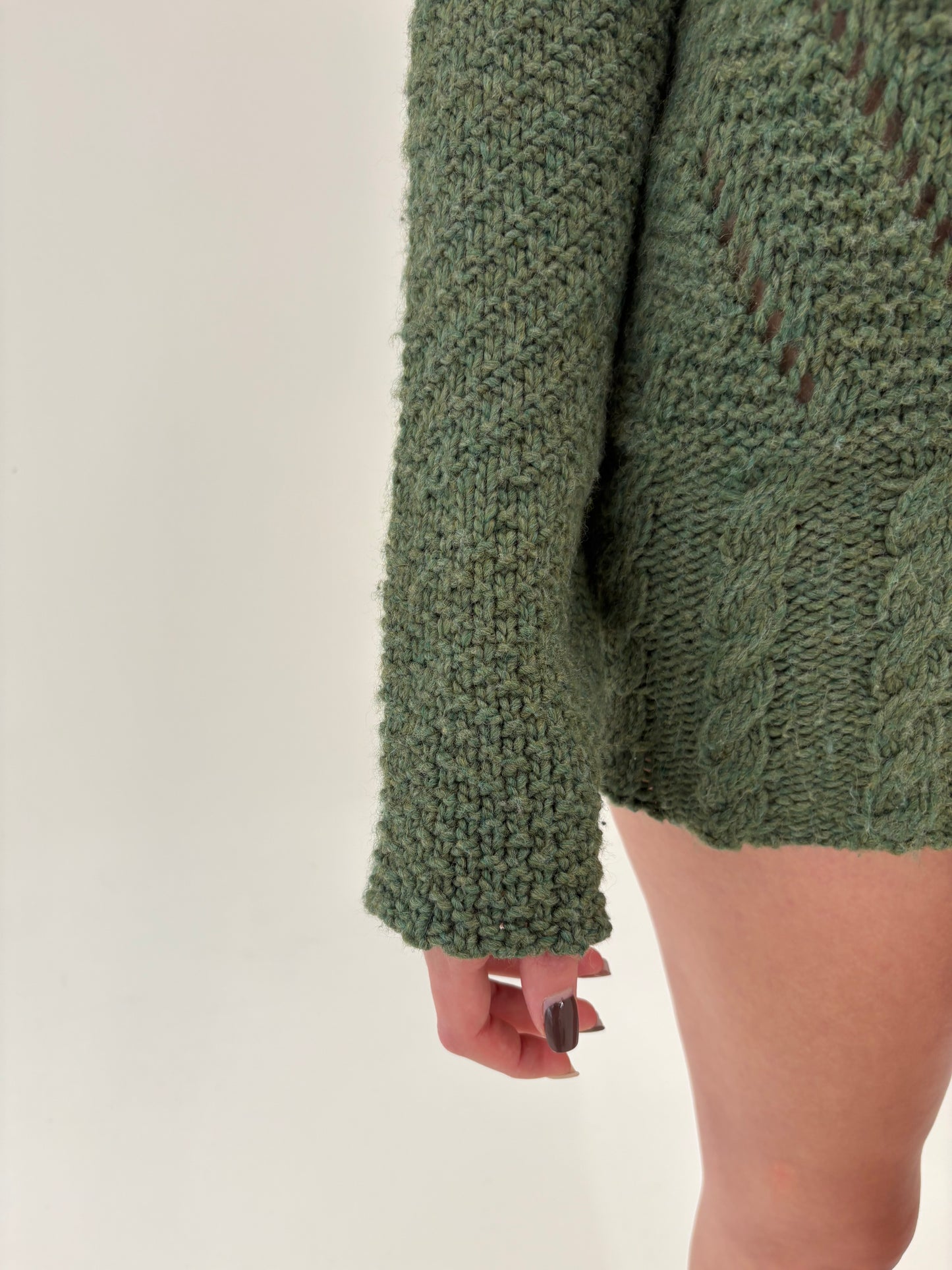 Pulover high end Italian forest green texturat din lana extrafina de gramaj mare