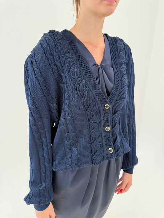 Cardigan vintage din bumbac excepțional mercerizat de gramaj mare cu torsade