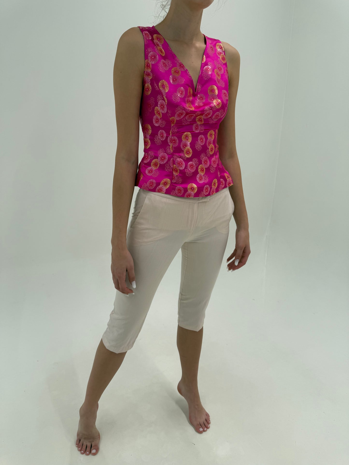 Costum ultra chic Max&Co by Max Mara powder Pink cu sacou cambrat și pantaloni capri