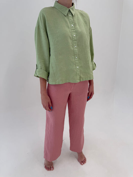 Pantaloni dusty pink din in premium în croi drept