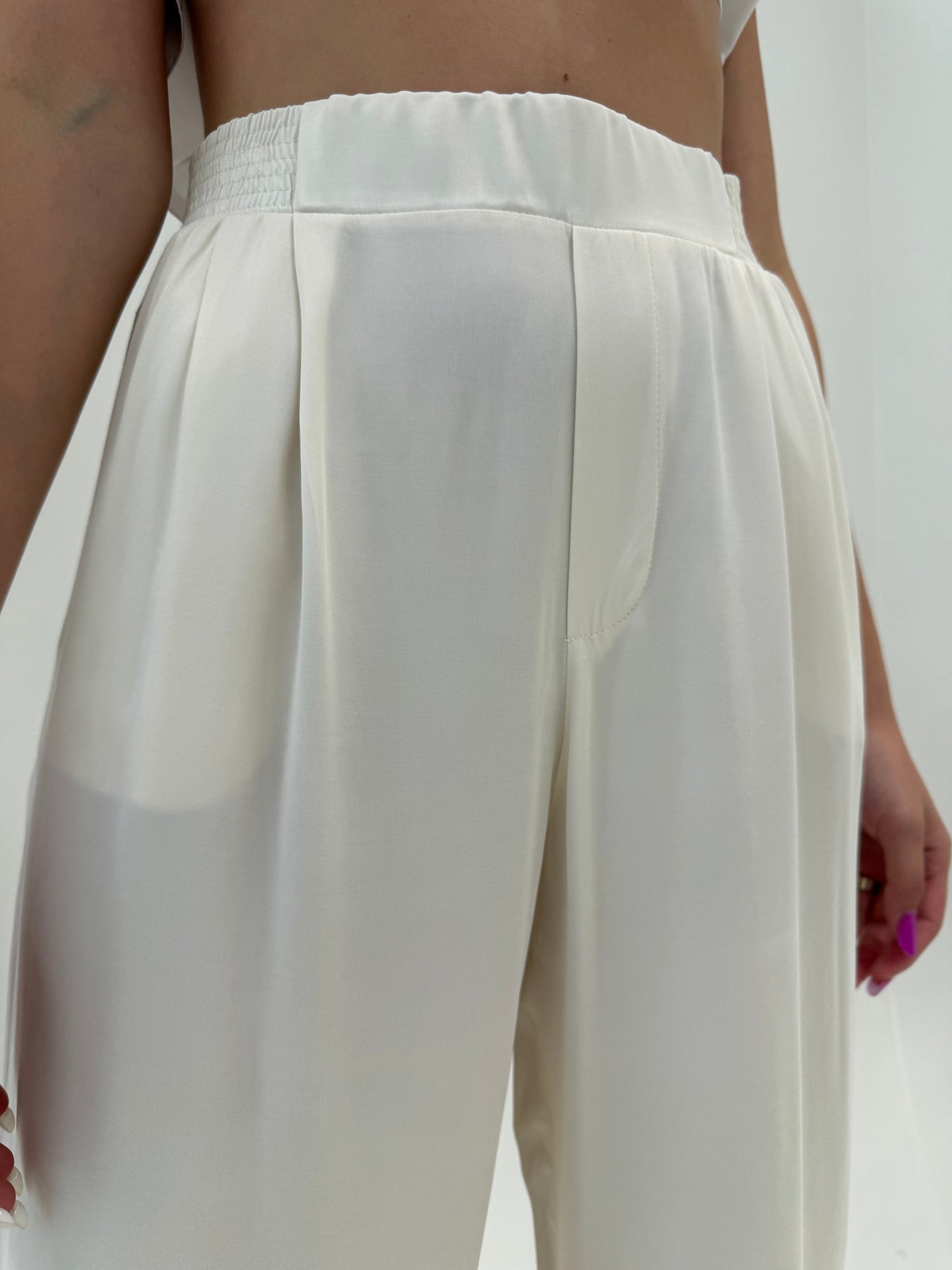 Pantaloni palazzo butter white de la zi la seară tall cu talie ultra înaltă