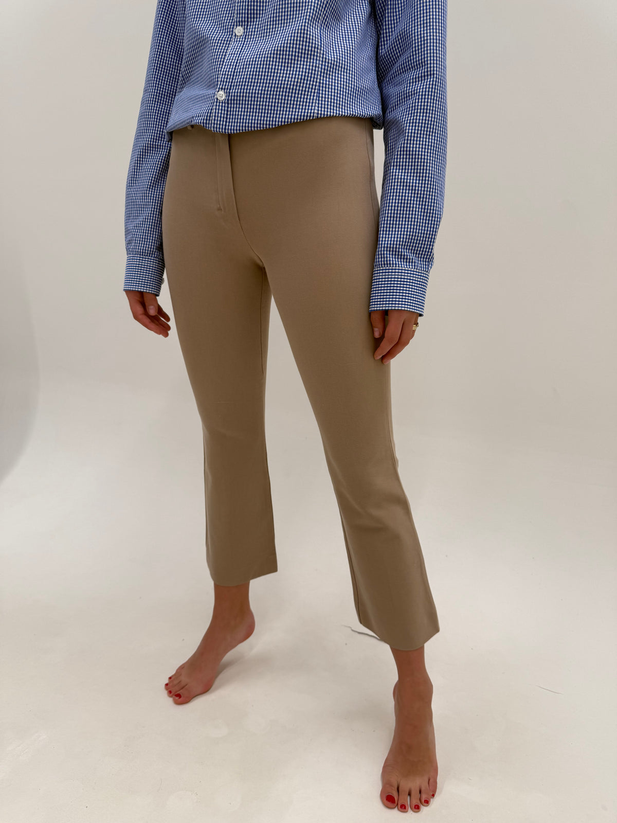 Pantaloni Max Mara chinos nude din bumbac gros ultra confort modelator petite
