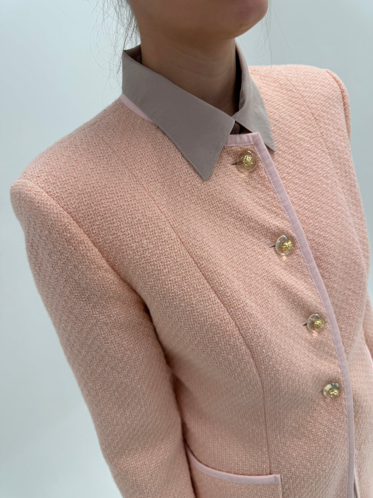 Pardesiu vintage din tweed excepțional de lana în croi lung tip pardesiu salmon