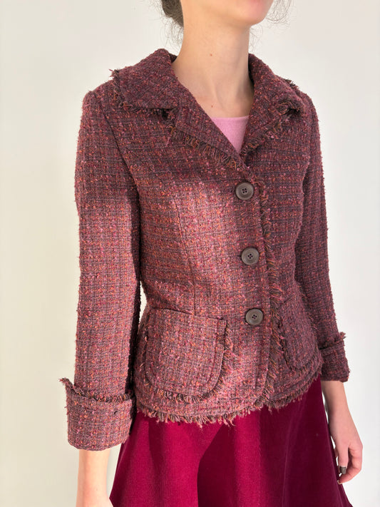 Sacou cambrat din tweed în culori superbe cu mânecă reglabilă