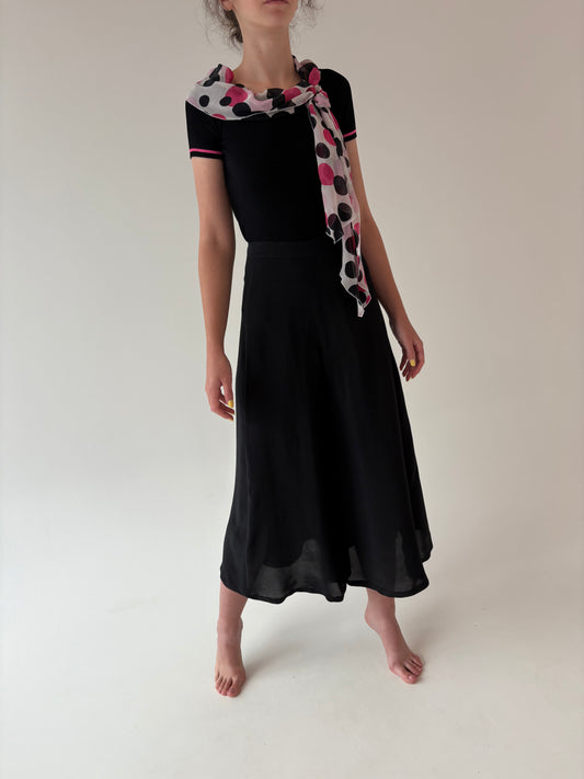 Culottes negri cu talie ultra înaltă din mătase naturală