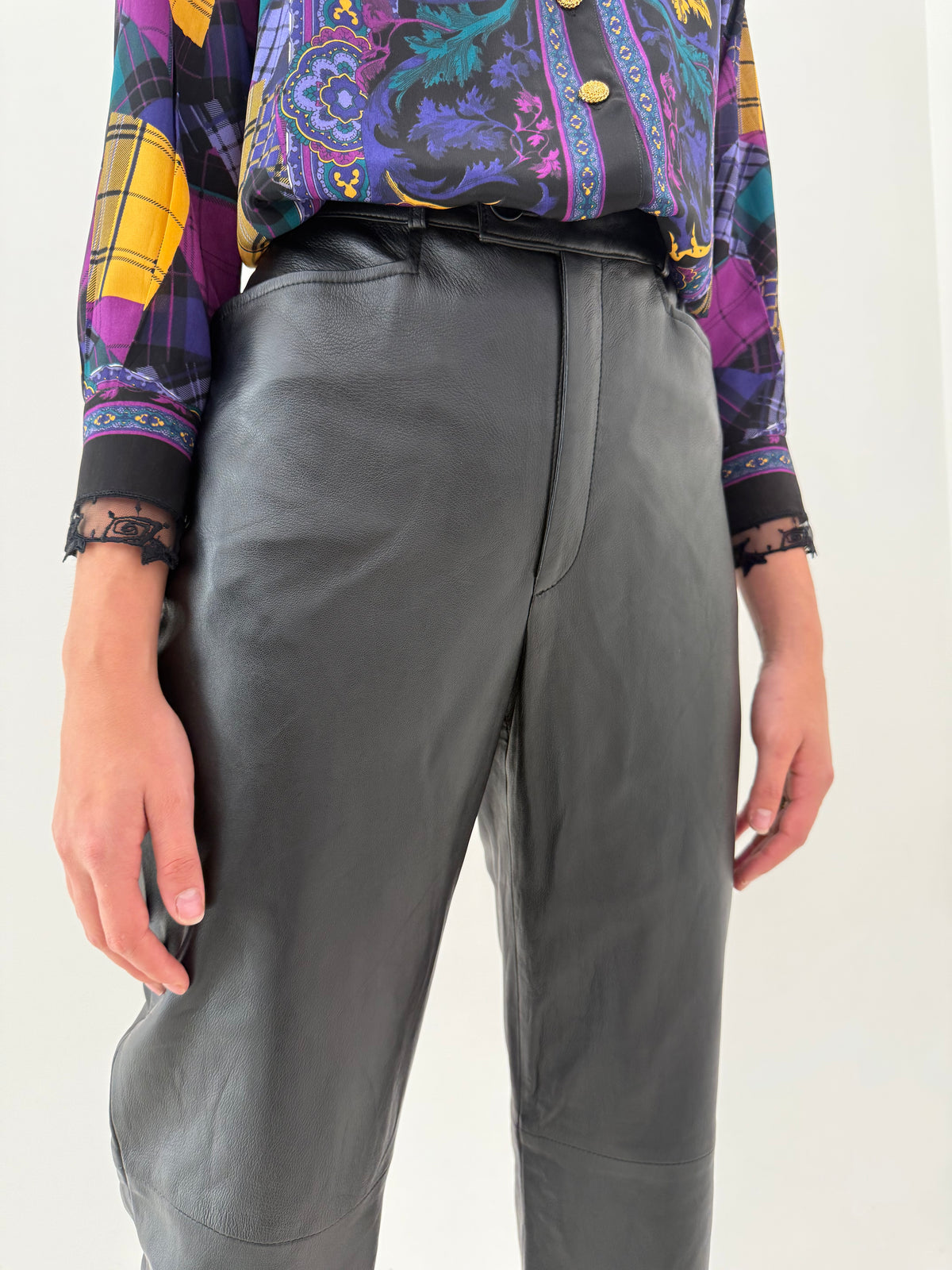 Pantaloni din piele naturală extra moale cu talie ultra înaltă straight leg