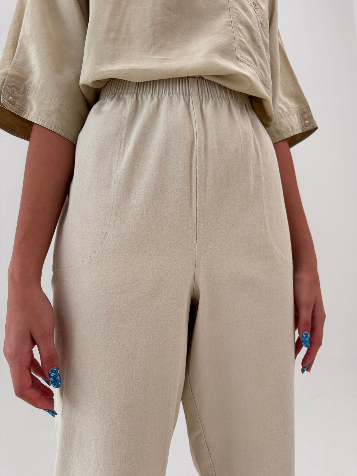 Pantaloni camel ultra confort din pânzăoale de bumbac cu talie ultra înaltă