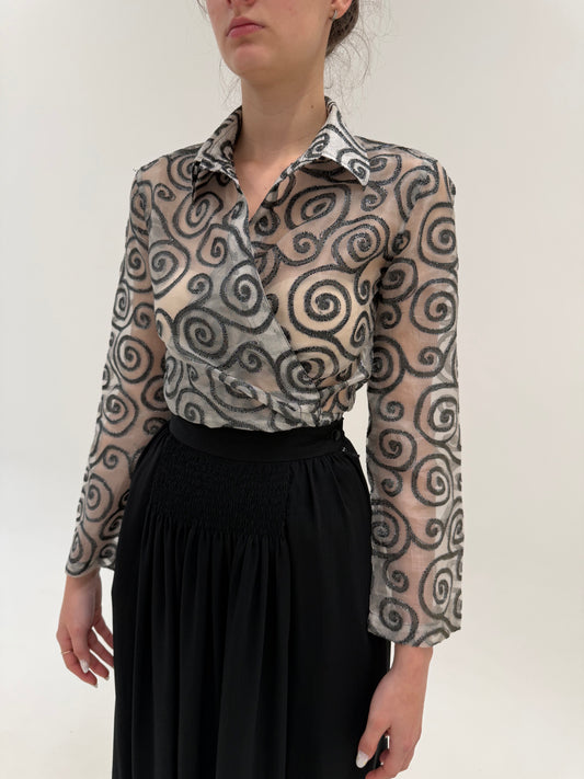 Cămașa petrecută din organza bijuterie de mătase naturală cu print texturat
