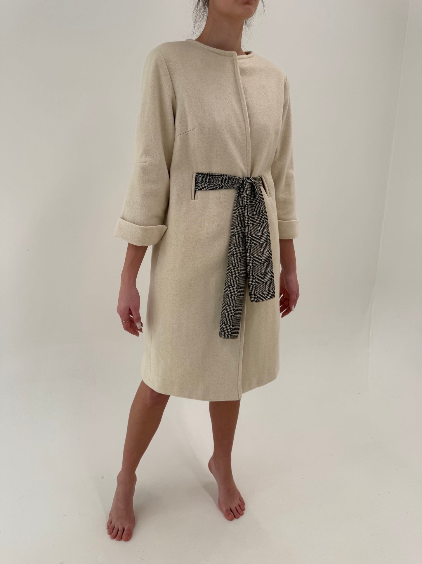 Pardesiu vintage luxury Pierre Cardin cu cordon din mătase naturală din stofă melanj