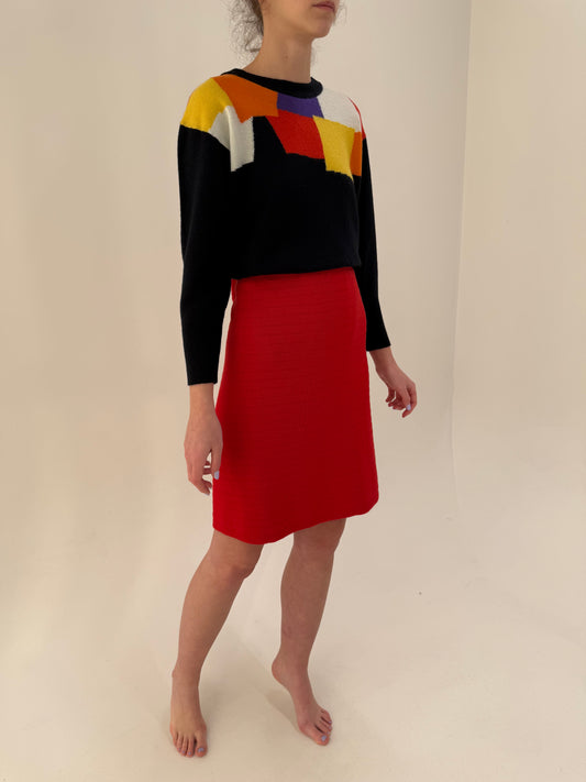 Fustă roșu tare italiana din tricot de gramaj mare din tricot multiply de lana extrafina