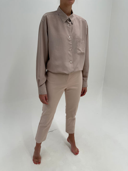 Pantaloni Max Mara chinos dusty powder pink din bumbac gros de toamnă ultra confort