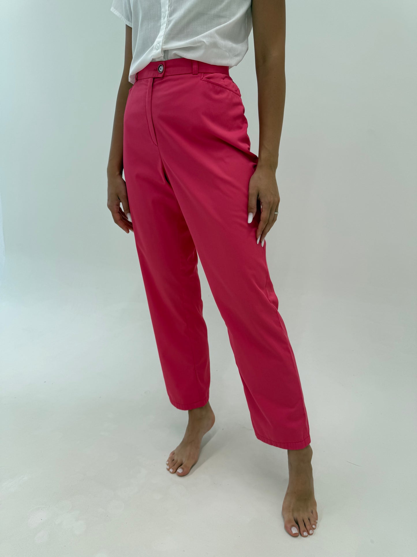 Pantaloni fucsia de brand luxury Delmod din poplin de bumbac ultra confort modelator
