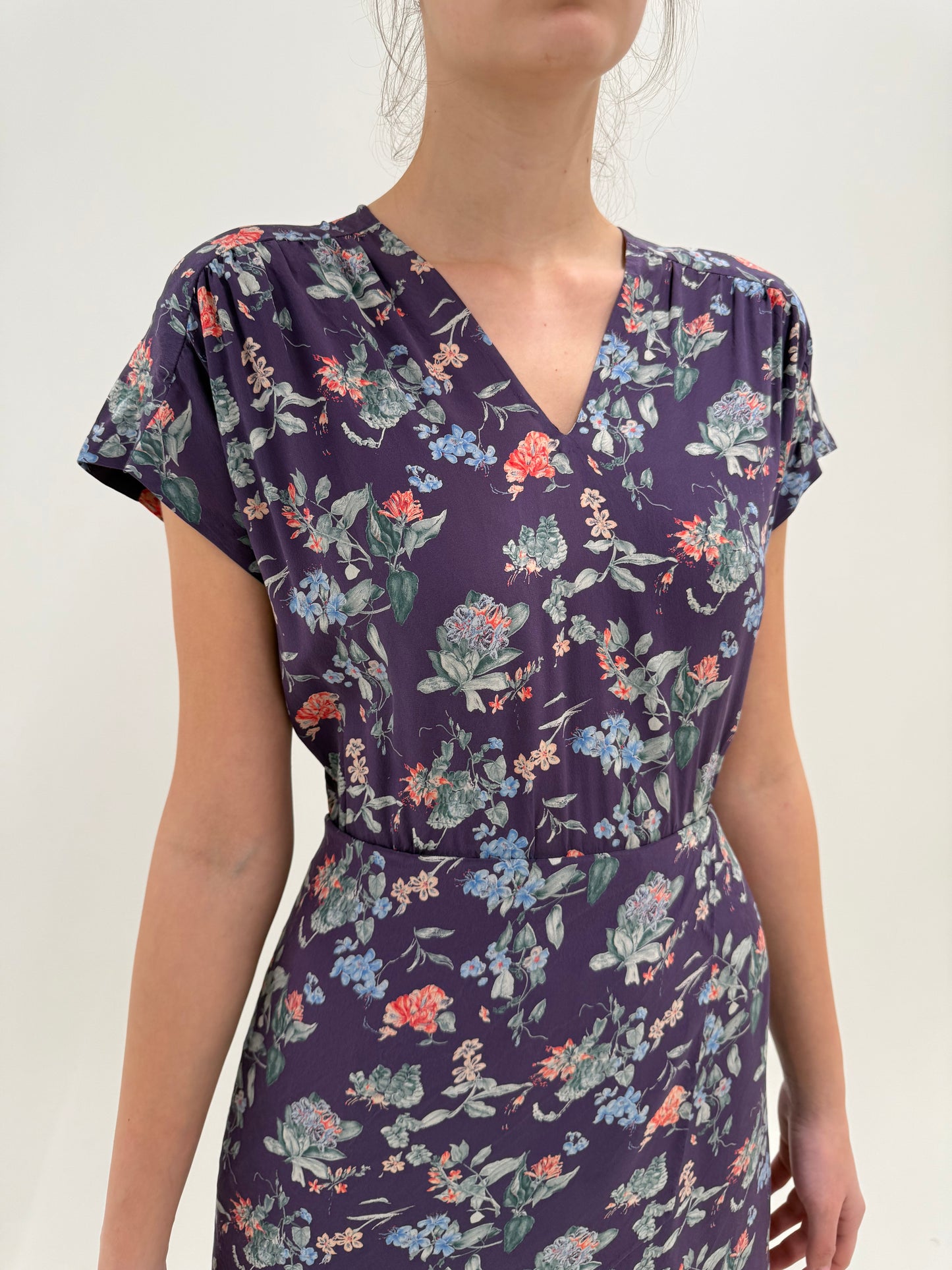Rochie maxi din mătase mătușă mata cu print floral superb și talie ultra înaltă