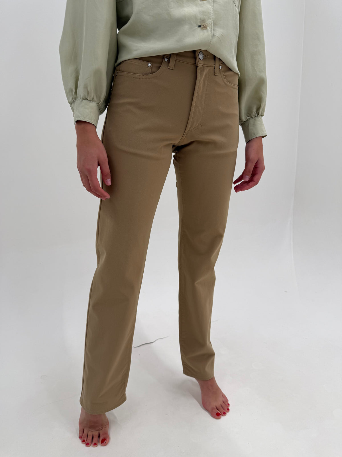 Pantaloni tall Versace vintage camel din material plin ultra modelator straight leg
