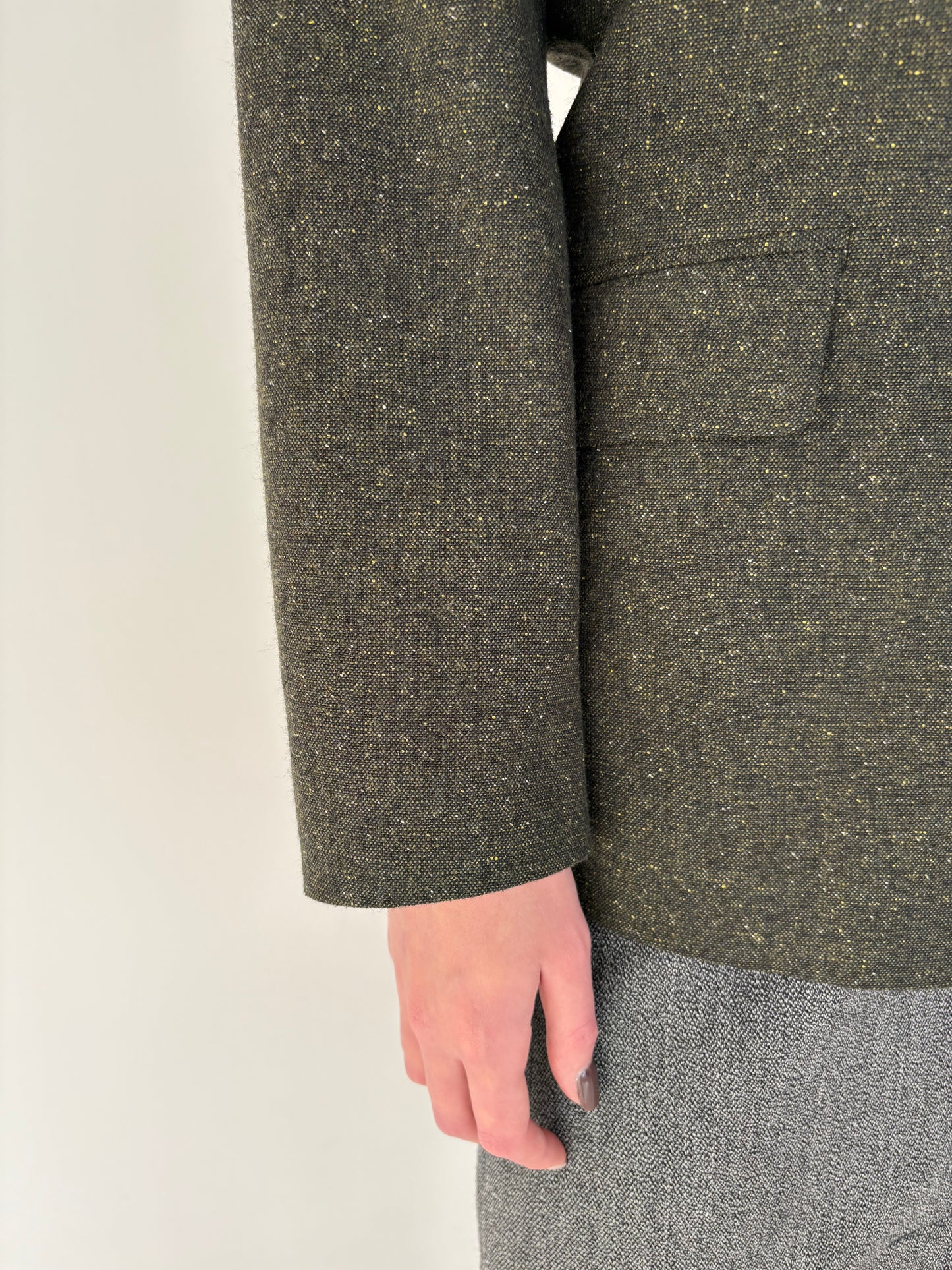 Sacou italian forest green din tweed de lana cu neps colorat