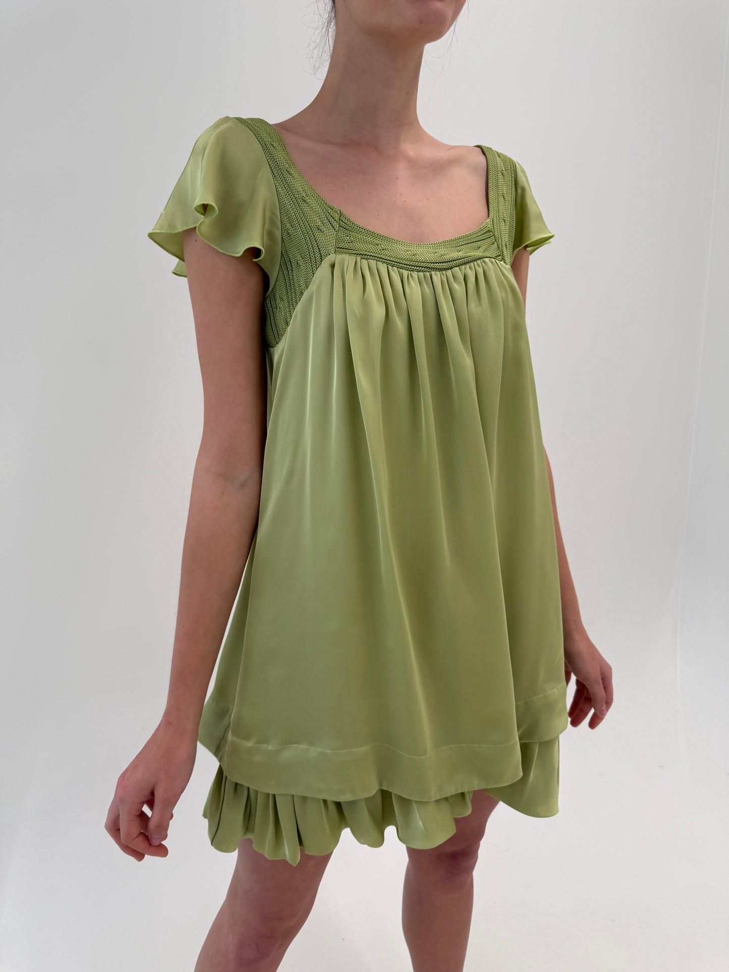 Rochie ultra chic italiană din mătase naturală verde crud