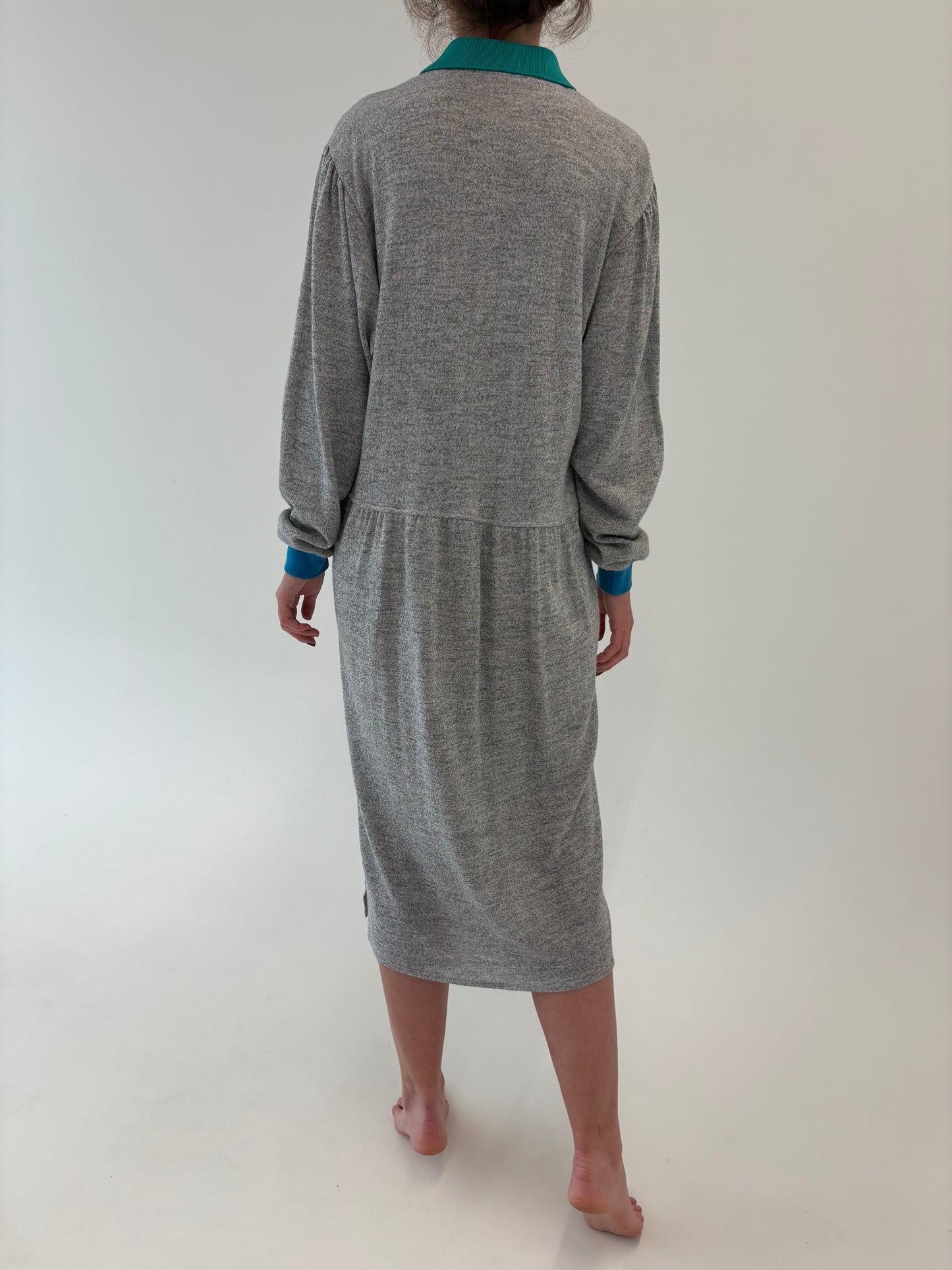 Rochie vintage maxi din jerse cu influențe casual cu buzunare