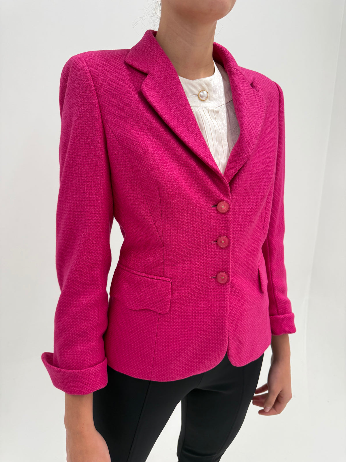Sacou Escada fucsia din stofă ultra luxury Piacenza din cașmir și mătase naturală