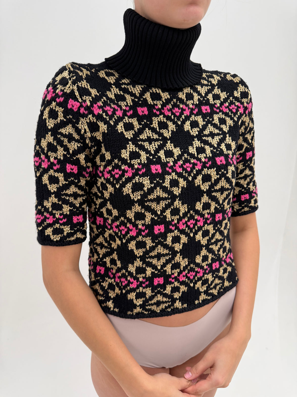 Maleta luxury Les Copains din lana plină extrafina Jacquard knit