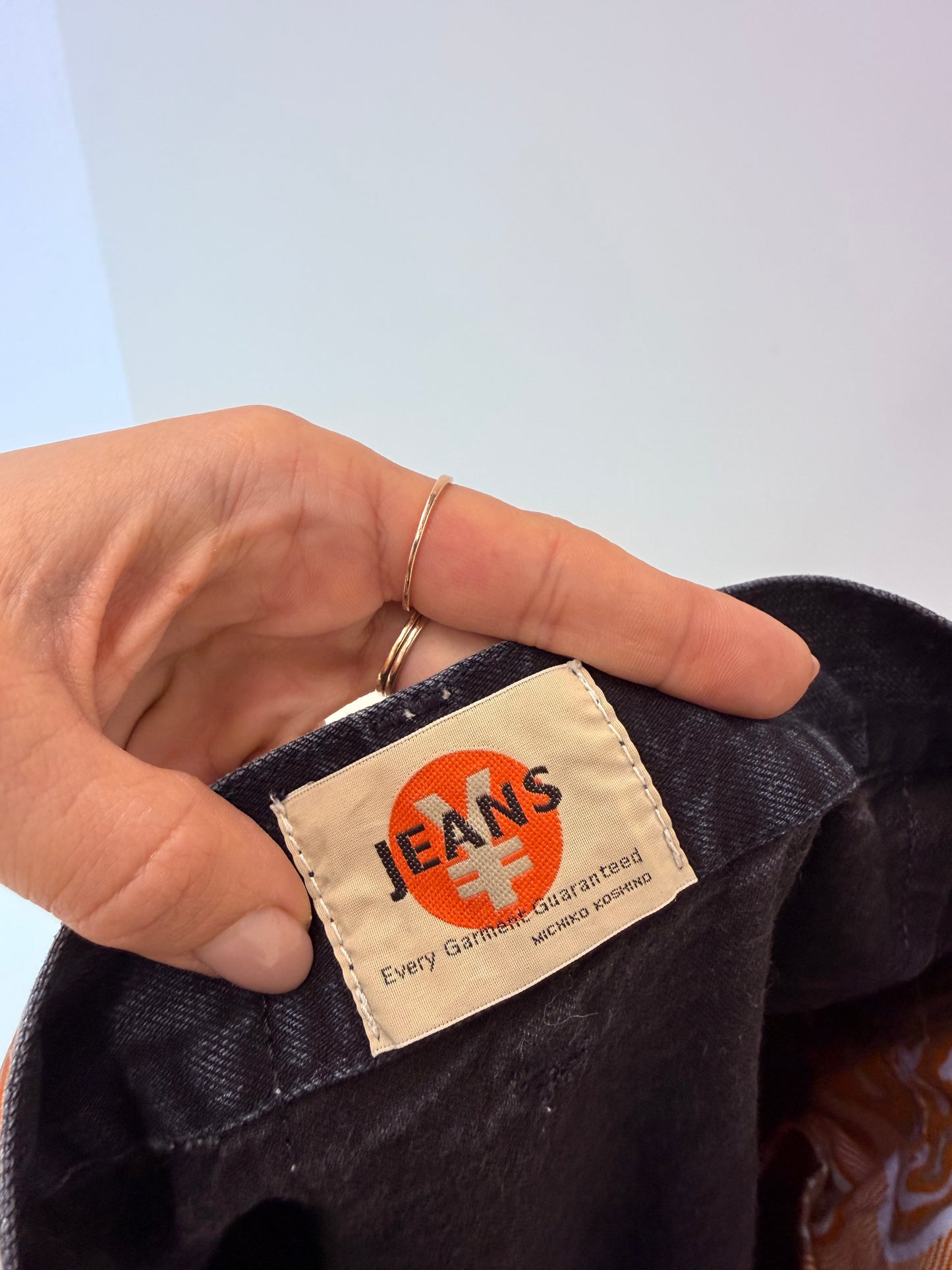 Jeans luxury de designer japonez Michiko Koshino palazzo cu broderie în croi specific