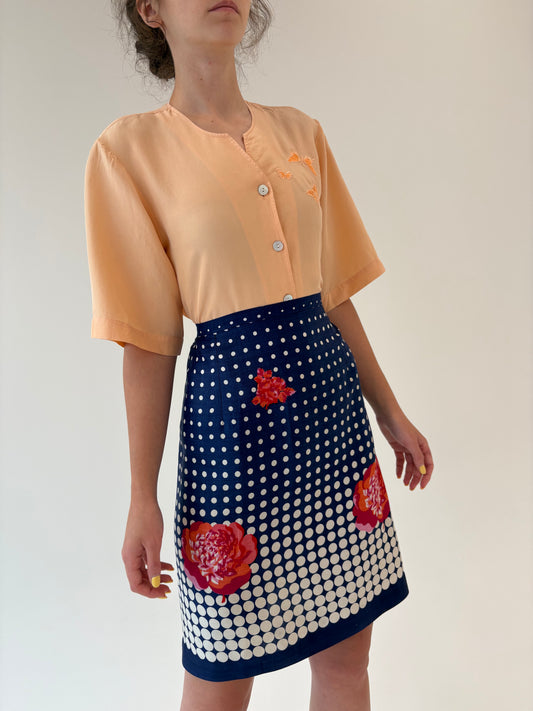 Fustă vintage din pânză moale extrafina cu print superb și talie înaltă