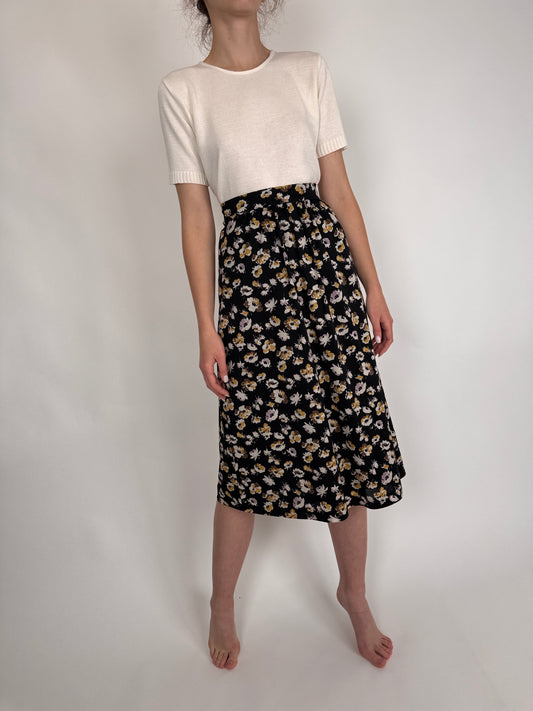 Fustă vintage neagră cu talie ultra înaltă și print floral