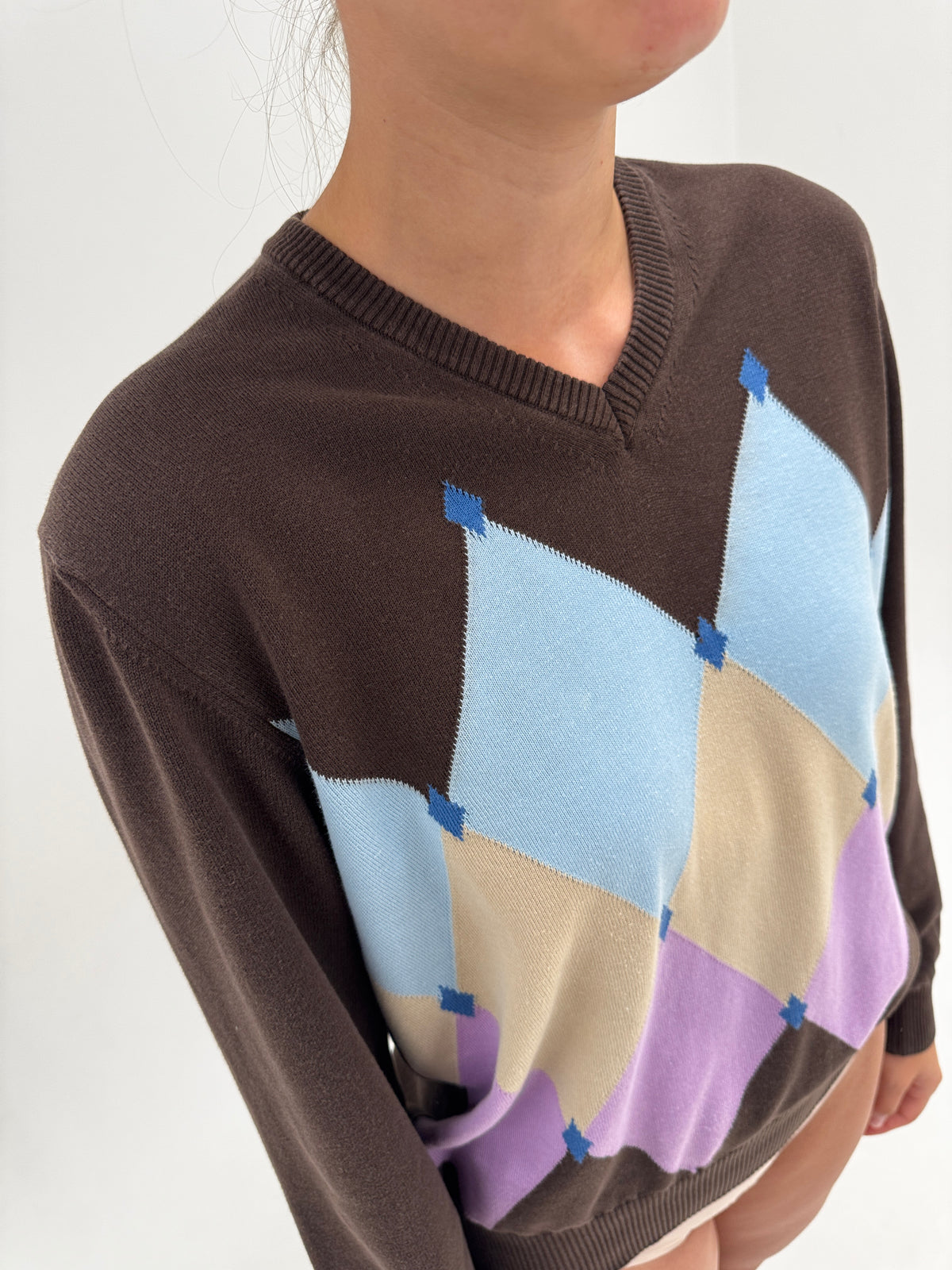 Pulover luxury Fay Argyle V-neck din bumbac în culori superbe