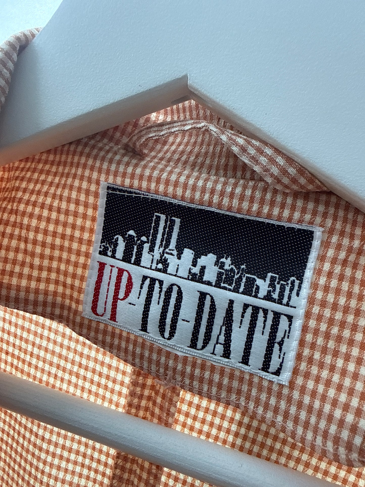 Costum chic gingham de vară din pânză fină camel