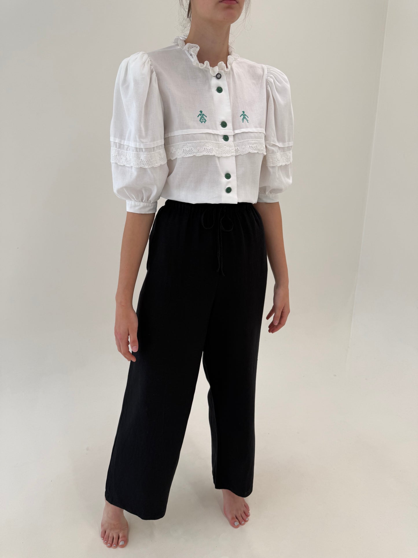 Pantaloni palazzo negri super vaporosi de vară din in cu talie ultra înaltă