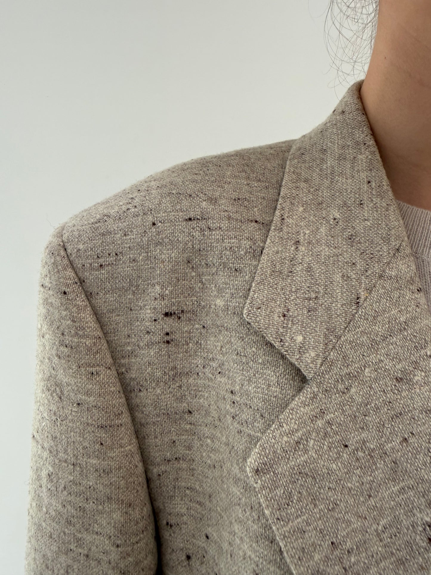 Sacou tall luxury Ungaro din stofă melanj nude cu chocolate brown