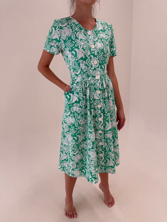 Rochie vintage din cea mai fina panzica de bumbac cu buzunare
