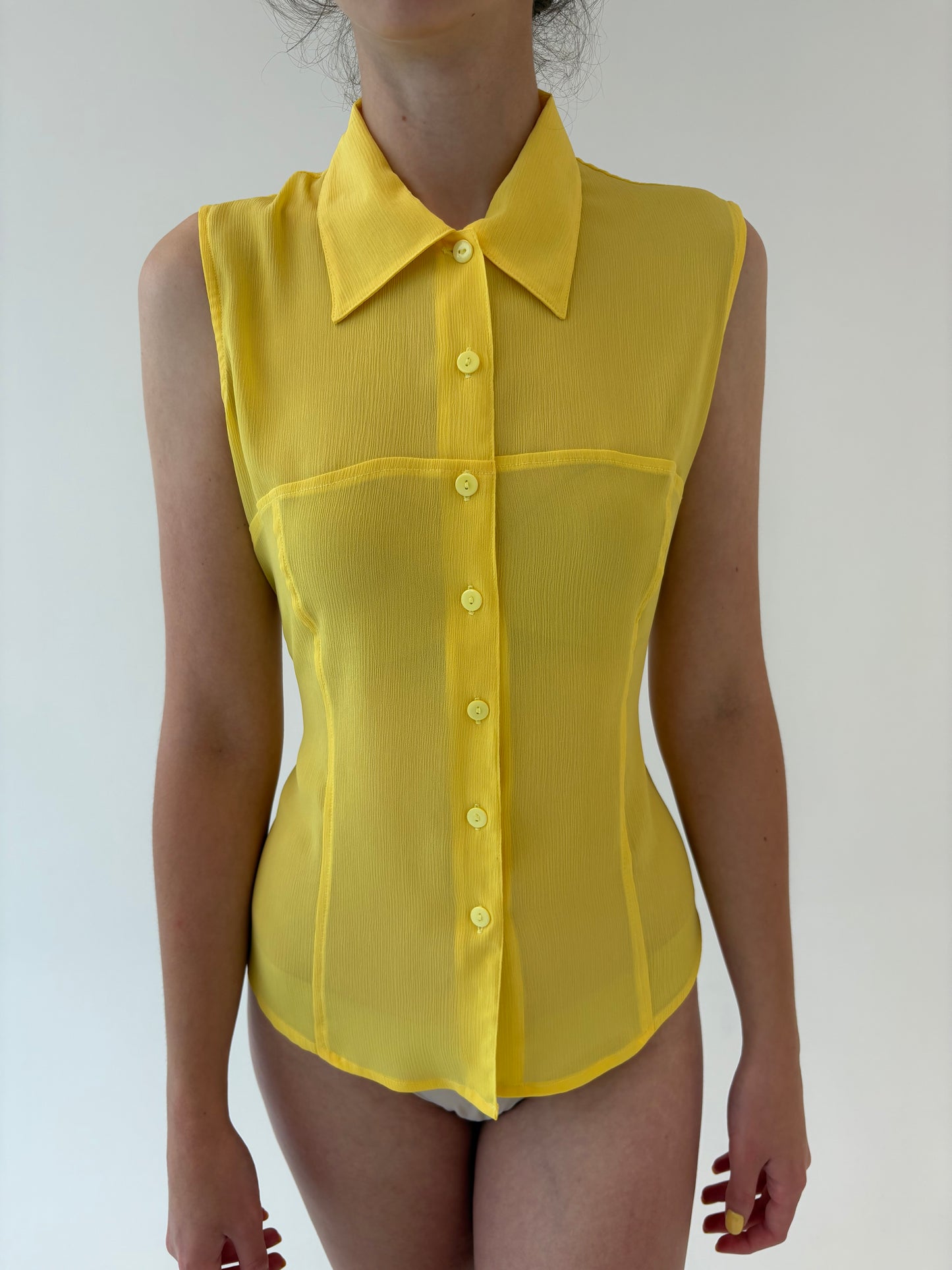 Cămașa cambrata no iron 50% mătase naturală lemon yellow