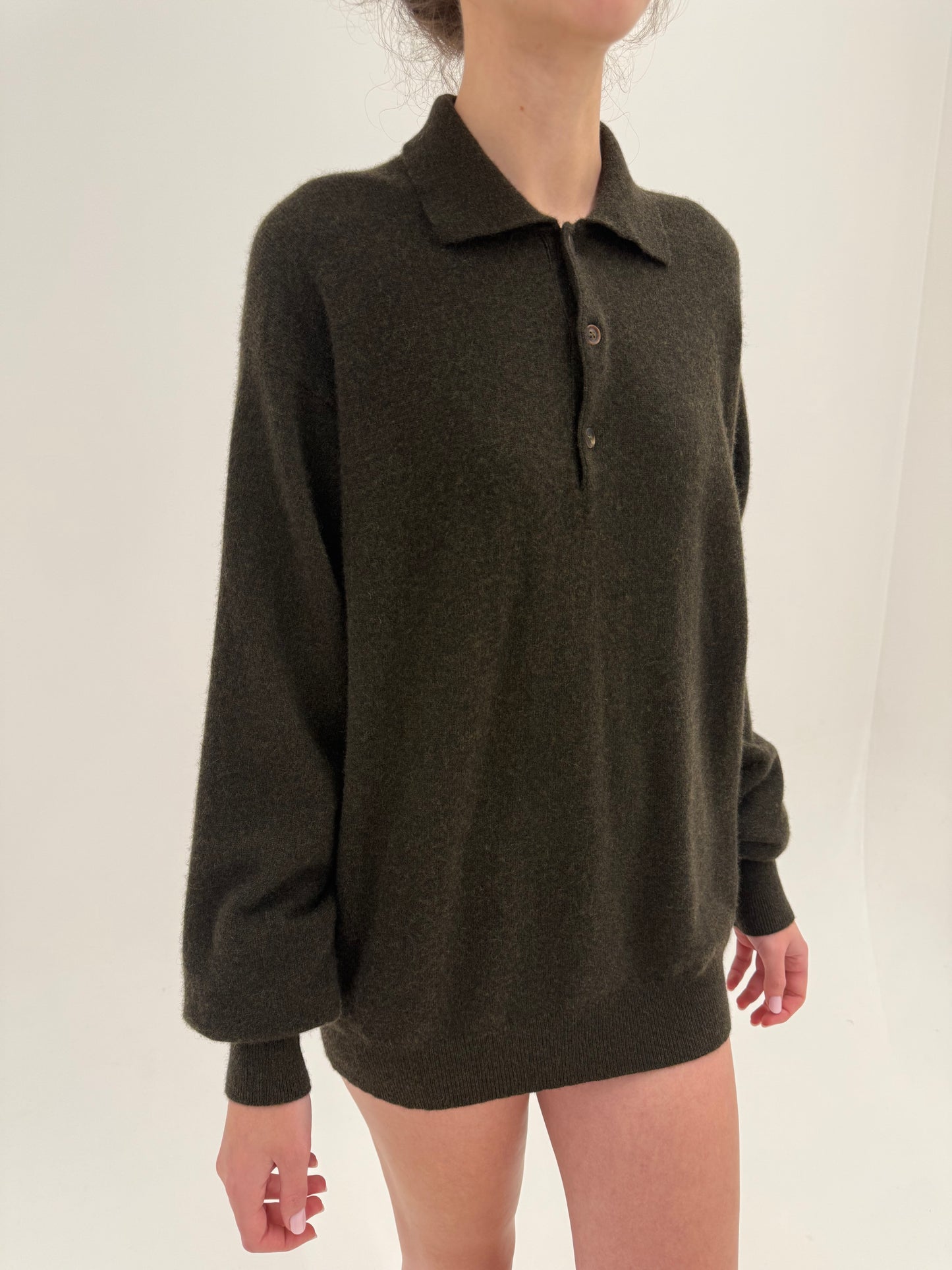 Pulover ultra luxury Zegna polo din cașmir multiply dark forest green